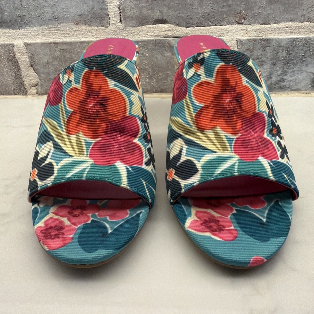 Floral Sandals Block Heel Shoes Slip On Andrew Geller Womens Burnette Size 7M - Picture 2 of 8